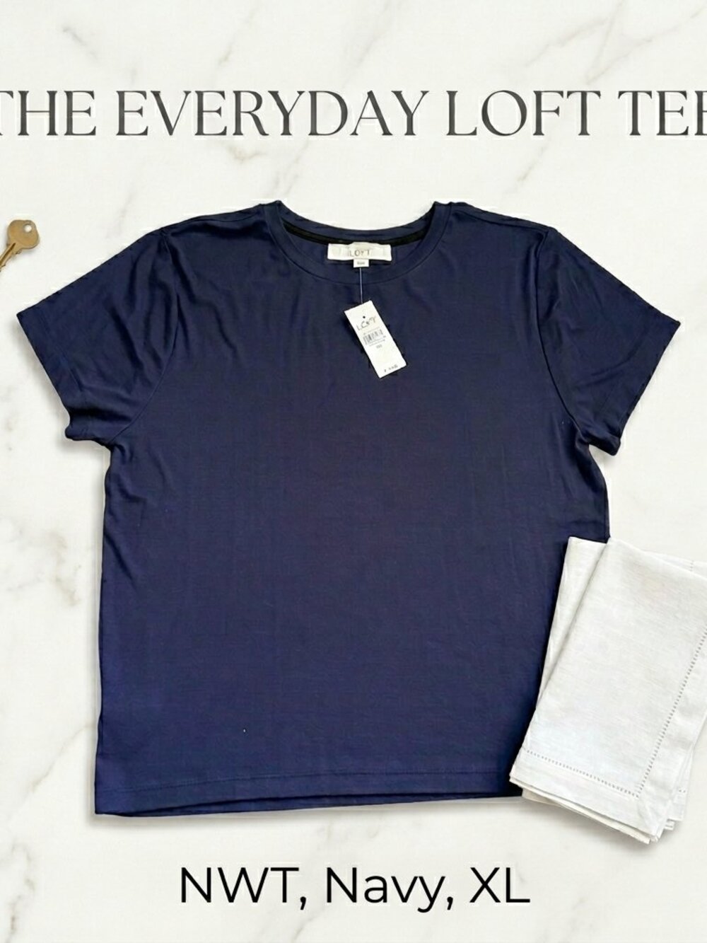 Loft NWT Navy Blue Short Sleeve Everyday Tee - Size XL - Picture 2 of 9